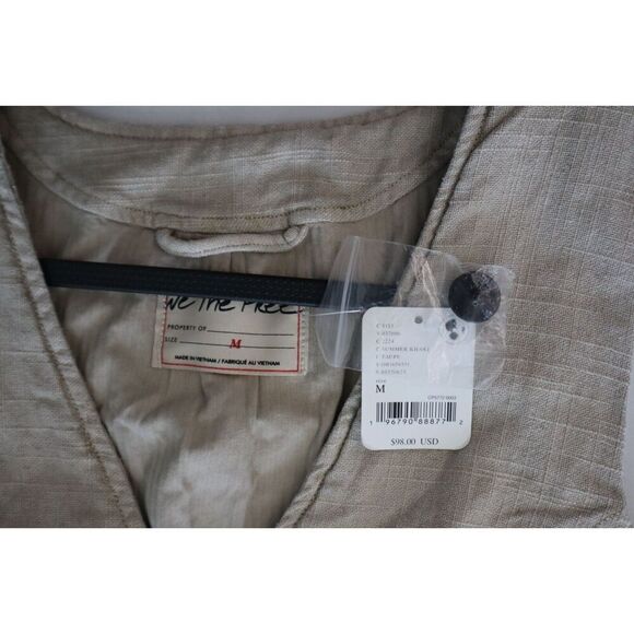 We The Free x FP OB1658551 Women's Sz M Khaki/Taupe Charley Linen Blend Vest - Picture 4 of 9